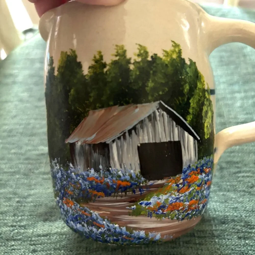 Casey Pottery Hand Painted Covered Bridge Creamer Pitcher Marshall Texas 4.5